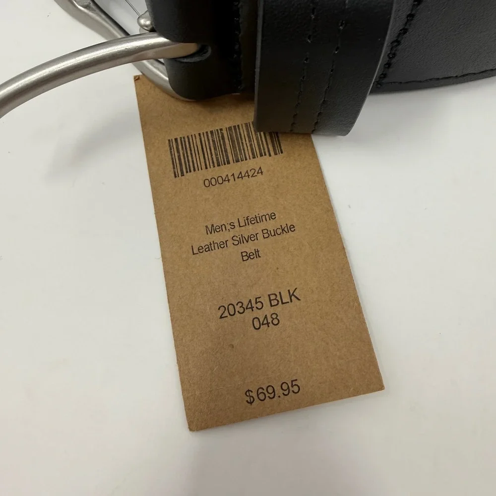 Duluth Trading Co Mens Size 48 Lifetime Leather Belt Black Silver Buckle NEW